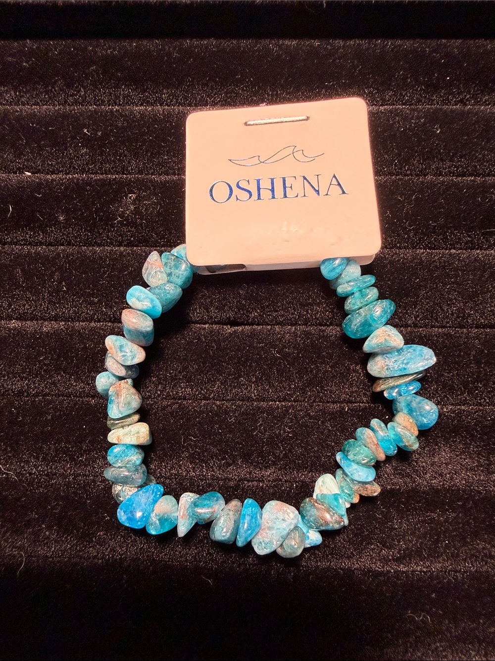 Oshena- Apatite Stone Chip Stretch Bracelet - Blue